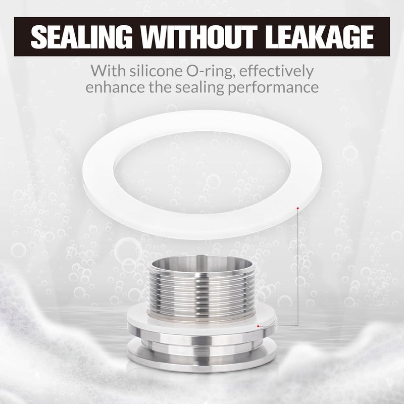 worldwhere 2" Tri Clamp Bulkhead Compression Fittings,Stainless Steel 304 Homebrew Kettle Weldless Bulkhead - Image 5